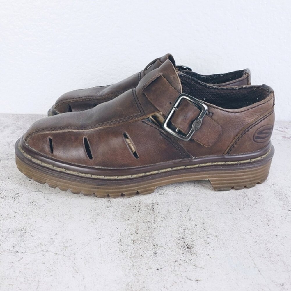 Vintage SKECHERS Y2K Leather Sandals Women's size 4 Brown Chunky Lug Sole